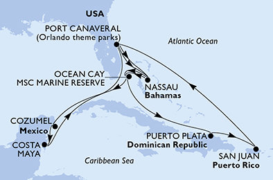 USA, Bahamy, Mexiko, Dominikánska republika z Port Canaveralu na lodi MSC Grandiosa