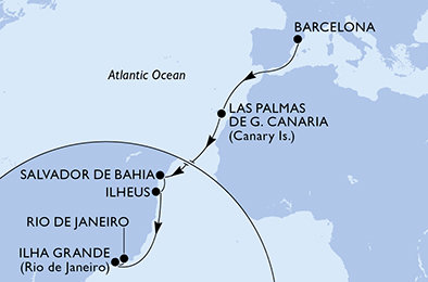 Španielsko, Brazília z Barcelony na lodi MSC Divina