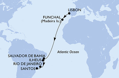 Portugalsko, Brazília z Lisabonu na lodi MSC Musica
