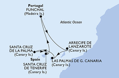 Portugalsko, z Lanzarote, Španielsko z Funchalu na lodi MSC Fantasia