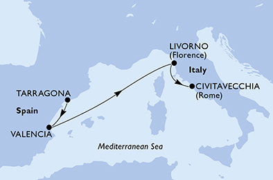 Tarragona, Španielsko, Taliansko z Tarragony na lodi MSC Orchestra