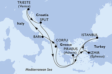 Taliansko, Chorvátsko, Grécko, Turecko z Trieste na lodi MSC Splendida