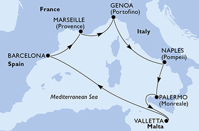 Taliansko, Malta, Španielsko, Francúzsko z Palerma na lodi MSC Seaview