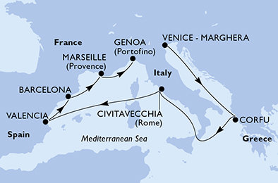 Taliansko, Grécko, Španielsko, Francúzsko z Marghery na lodi MSC Lirica