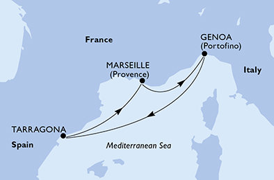 Taliansko, Tarragona, Francúzsko z Janova na lodi MSC Euribia