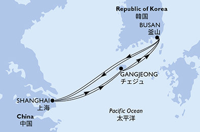 Čína, Južná Kórea zo Šanghaja na lodi MSC Bellissima