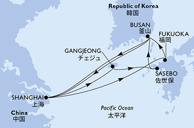 Čína, Južná Kórea, Japonsko zo Šanghaja na lodi MSC Bellissima
