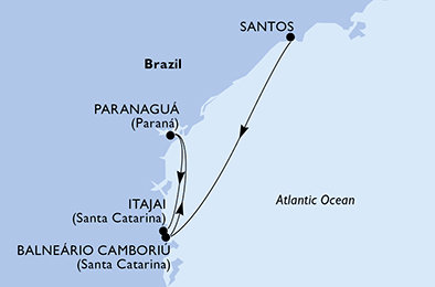 Brazília zo Santosu na lodi MSC Musica