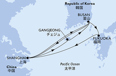 Čína, Južná Kórea, Japonsko zo Šanghaja na lodi MSC Bellissima