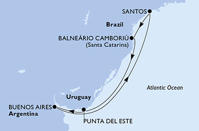 Argentína, Brazília, Uruguaj z Buenos Aires na lodi MSC Divina