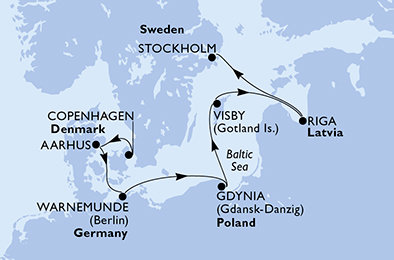 Dánsko, Nemecko, Poľsko, Švédsko, Lotyšsko z Kodaně na lodi MSC Magnifica