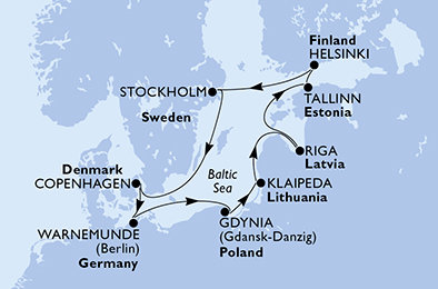 Dánsko, Nemecko, Poľsko, Litva, Lotyšsko, Estónsko, Fínsko, Švédsko z Kodane na lodi MSC Magnifica