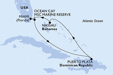 USA, Bahamy, Dominikánska republika z Miami na lodi MSC Seashore