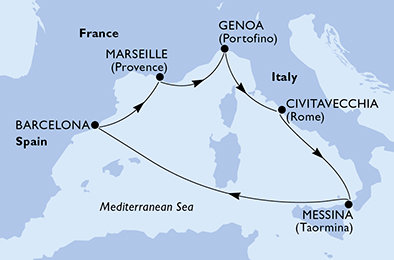 Taliansko, Španielsko, Francúzsko z Civitavechie na lodi MSC World Europa