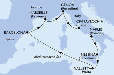 Taliansko, Malta, Španielsko, Francúzsko z Neapola na lodi MSC World Europa