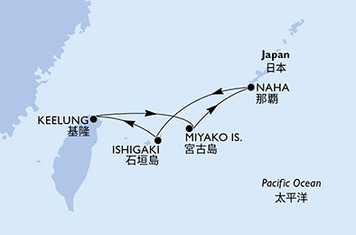 Japonsko, Tchaj-wan z Nahy na lodi MSC Bellissima
