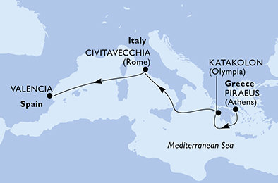 Grécko, Taliansko, Španielsko z Pireusu na lodi MSC Sinfonia