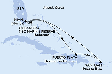 USA, Dominikánska republika, Bahamy z Miami na lodi MSC World America