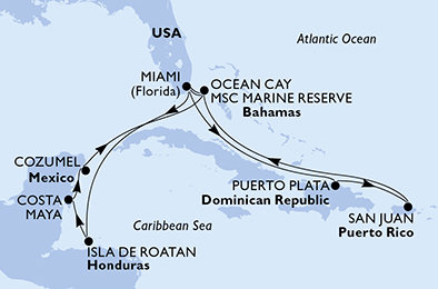 USA, Honduras, Mexiko, Bahamy, Dominikánska republika z Miami na lodi MSC World America