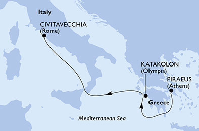 Grécko, Taliansko z Pirea na lodi MSC Sinfonia