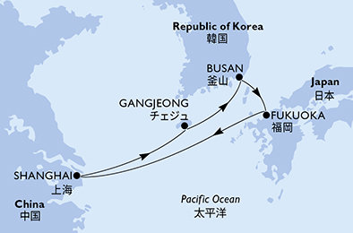 Čína, Južná Kórea, Japonsko zo Šanghaja na lodi MSC Bellissima