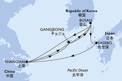 Čína, Južná Kórea, Japonsko zo Šanghaja na lodi MSC Bellissima