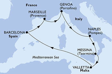 Taliansko, Malta, Španielsko, Francúzsko z Janova na lodi MSC World Asia