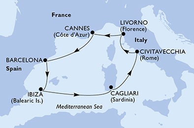 Španielsko, Taliansko, Francúzsko z Barcelony na lodi MSC Fantasia