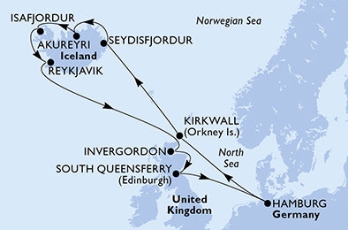 Nemecko, Veľká Británia, Island z Hamburgu na lodi MSC Preziosa