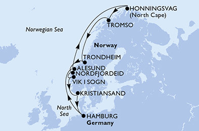 Nemecko, Nórsko, Trondheim z Hamburgu na lodi MSC Preziosa