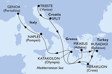 Taliansko, Chorvátsko, Grécko, Turecko z Trieste na lodi MSC Seaview