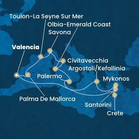Španielsko, Grécko, Taliansko, Francúzsko z Valencie na lodi Costa Pacifica