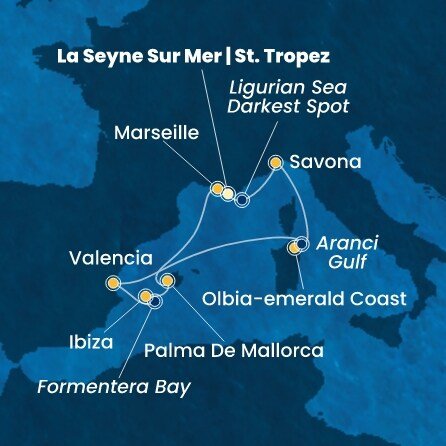 Francúzsko, , Taliansko, Španielsko z Toulonu na lodi Costa Fascinosa