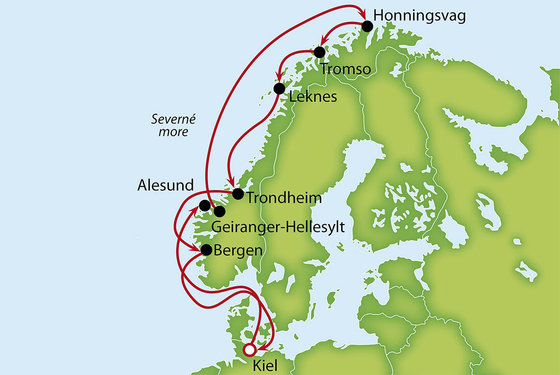 Plavba Nórskym morom až k Nordkappu na lodi Costa Pacifica