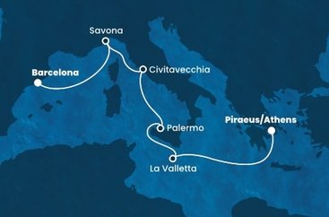 Grécko, Malta, Taliansko, Španielsko z Pireusu na lodi Costa Fortuna
