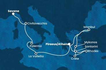 Grécko, Turecko, Malta, Taliansko z Pireusu na lodi Costa Fortuna
