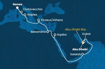 Spojené arabské emiráty, , Omán, Jordánsko, Egypt, Grécko, Taliansko z Abu Dhabi na lodi Costa Smeralda