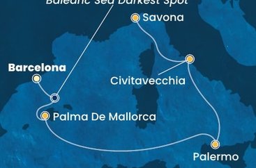 Španielsko, Taliansko z Barcelony na lodi Costa Smeralda
