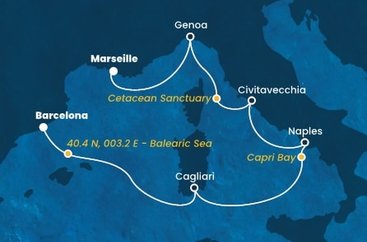 Španielsko, Taliansko, Francúzsko z Barcelony na lodi Costa Smeralda