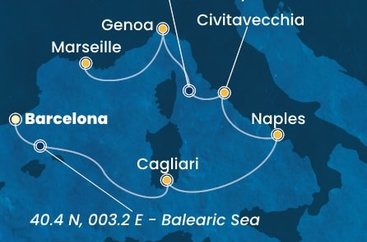 Španielsko, Taliansko, Francúzsko z Barcelony na lodi Costa Smeralda