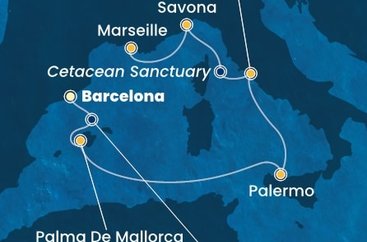 Španielsko, Taliansko, Francúzsko z Barcelony na lodi Costa Toscana