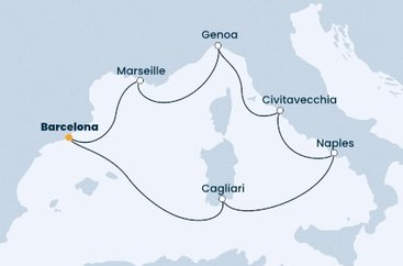Španielsko, Taliansko, Francúzsko z Barcelony na lodi Costa Toscana