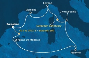 Španielsko, , Taliansko, Francúzsko z Barcelony na lodi Costa Toscana