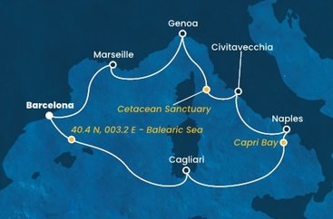 Španielsko, , Taliansko, Francúzsko z Barcelony na lodi Costa Smeralda