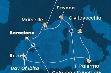 Španielsko, Taliansko, Francúzsko z Barcelony na lodi Costa Toscana