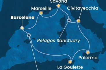 Španielsko, Tunisko, Taliansko, Francúzsko z Barcelony na lodi Costa Toscana