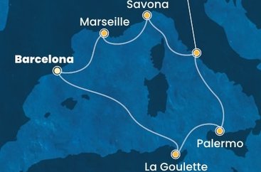Španielsko, Tunisko, Taliansko, Francúzsko z Barcelony na lodi Costa Pacifica