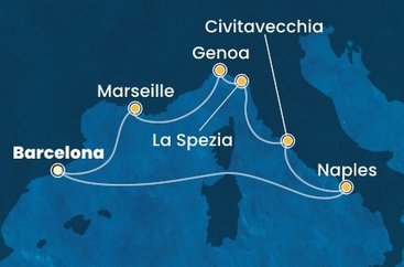 Španielsko, Taliansko, Francúzsko z Barcelony na lodi Costa Toscana