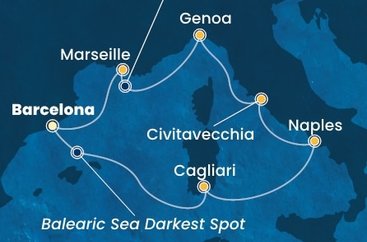 Španielsko, Sardínia, Taliansko, Francúzsko z Barcelony na lodi Costa Toscana