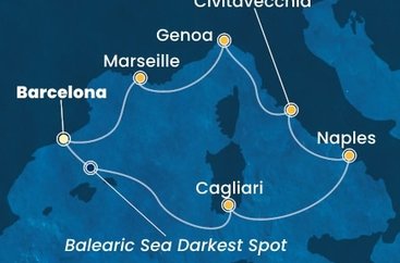 Španielsko, Sardínia, Taliansko, Francúzsko z Barcelony na lodi Costa Toscana